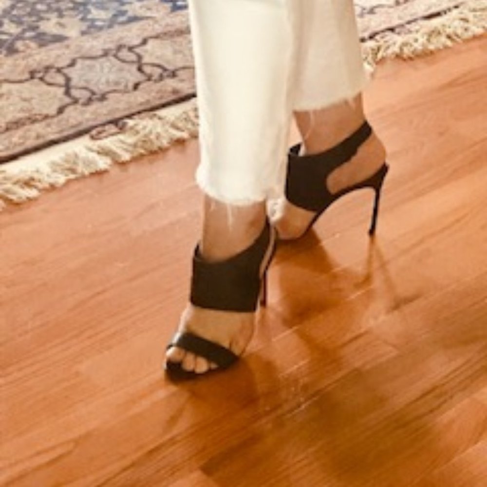 Manolo Blahnik Open Toe Slingback Leather Pumps - Picture 10 of 11